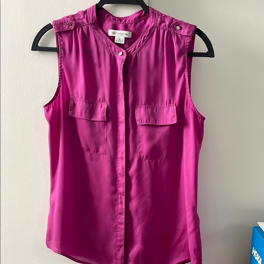 Liz Claiborne Pink Sleeveless Blouse with Mandarin Collar